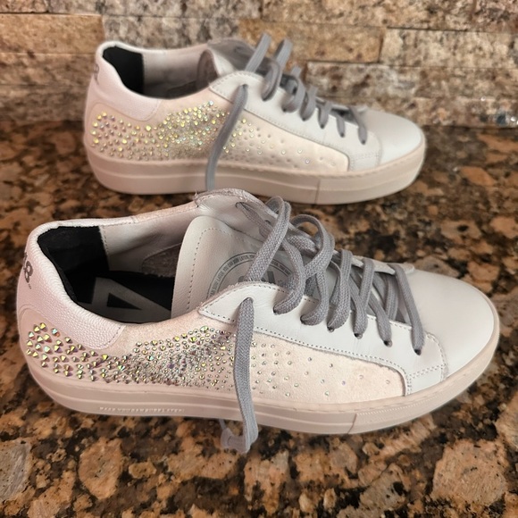 P448 Thea Platform Sneaker White w/ Iridescent Crystals - Picture 2 of 10